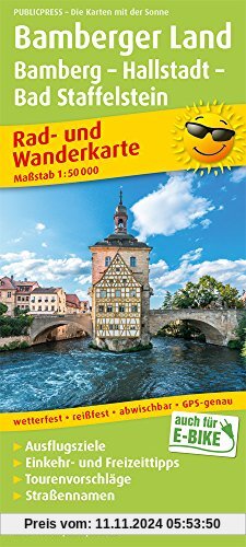 Bamberger Land, Bamberg - Hallstadtt - Bad Staffelstein: Rad- und Wanderkarte mit Ausflugszielen, Einkehr- & Freizeittip