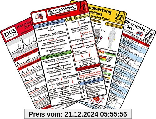 Rettungsdienst Karten-Set - EKG, Herzrhythmusstörungen, Notfallmedikamente, Reanimation