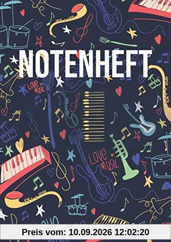 Notenheft: DIN A4 - 100 Seiten - Blanko Notenheft - Für Anfänger und Fortgeschrittene geeignet - Große Lineatur - Musik Schreibheft - Leere Notensysteme