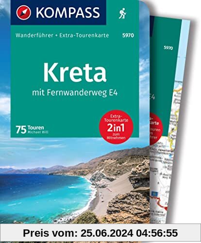 KOMPASS Wanderführer Kreta mit Weitwanderweg E4, 75 Touren mit Extra-Tourenkarte: GPS-Daten zum Download