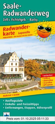 Radwanderkarte Saale-Radwanderweg: Leporello mit Ausflugszielen, Einkehr- & Freizeittipps sowie Entfernungen, Etappen, Höhenprofil, wetterfest, reißfest, abwischbar, GPS-genau, 1:50000