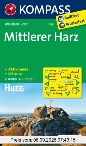 Mittlerer Harz: Wanderkarte mit Aktiv Guide und Radwegen. GPS-genau. 1:50000 (KOMPASS-Wanderkarten)