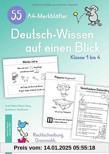 55 A4-Merkblätter Deutsch-Wissen auf einen Blick – Klasse 1 bis 4: Rechtschreibung, Grammatik, Geschichten und Gedichte 