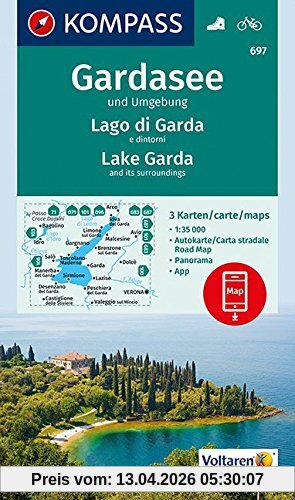 Kompass-Karten GmbH Gardasee Und Umgebung - Lake Garda And Its Surroundings - Lago Di Garda E Dintorni, 3 Wanderkarten 1, 35000 Im Set Inklusive Karte Zur Offline ...