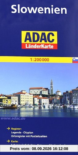 ADAC Länderkarte Slowenien 1:200.000: Mit Kennzeichnung von Sehenswürdigkeiten, landschaftlich schönen Strecken sowie Natur- und Nationalparks.Mit ... Mit Ortsregister und Reiseinformationen