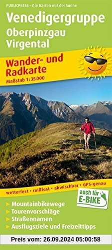 Venedigergruppe, Oberpinzgau, Virgental: Wander- und Radkarte mit Ausflugszielen & Freizeittipps, wetterfest, reißfest, 