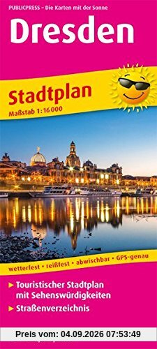 Dresden Stadtplan: Touristischer Stadtplan mit Sehenswürdigkeiten und Straßenverzeichnis. 1:16000