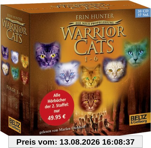 Warrior Cats - Die neue Prophezeiung. Folge 1-6: II, Folge 1-6, gelesen von Marlen Diekhoff, Gesamtbox 30 CDs, 37 Std. 36 Min.
