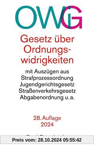 Gesetz über Ordnungswidrigkeiten: mit Auszügen aus der Strafprozessordnung, dem Jugendgerichtsgesetz, dem Straßenverkehr