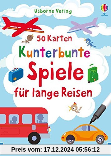 50 Karten: Kunterbunte Spiele für lange Reisen: mit abwischbarem Stift