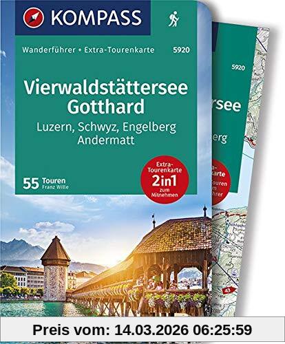 Franz Wille Kompass Wanderführer Vierwaldstättersee, Gotthard, Wanderführer Mit Extra-Tourenkarte 1, 65000, 55 Touren, Gpx-Daten Zum Download.