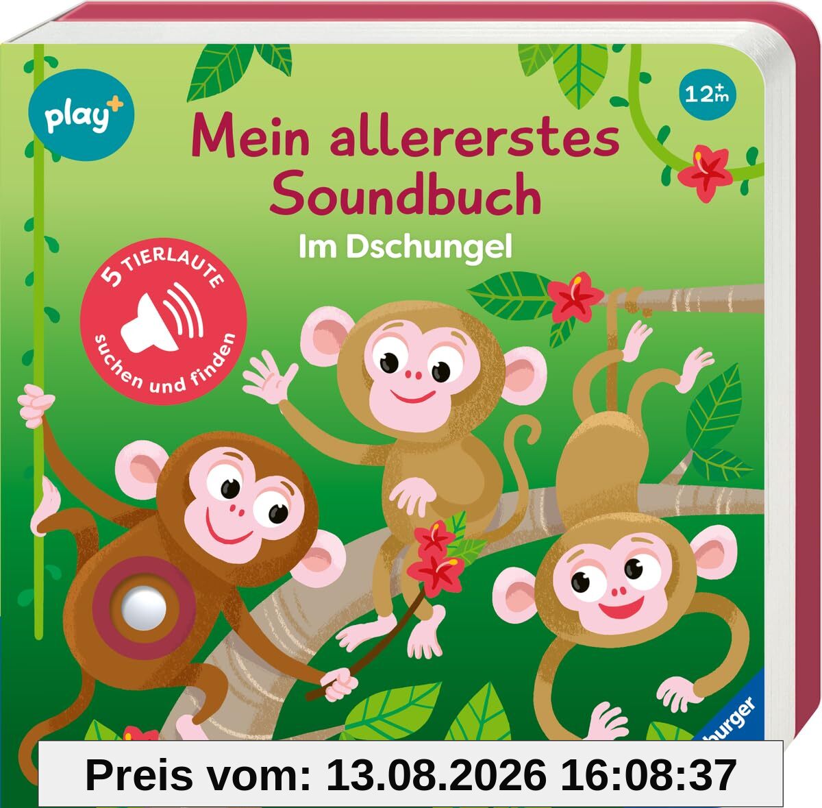 Ravensburger Play+ Mein allererstes Soundbuch: Im Dschungel, Baby-Buch ab 1 Jahr: Sachen suchen und hören