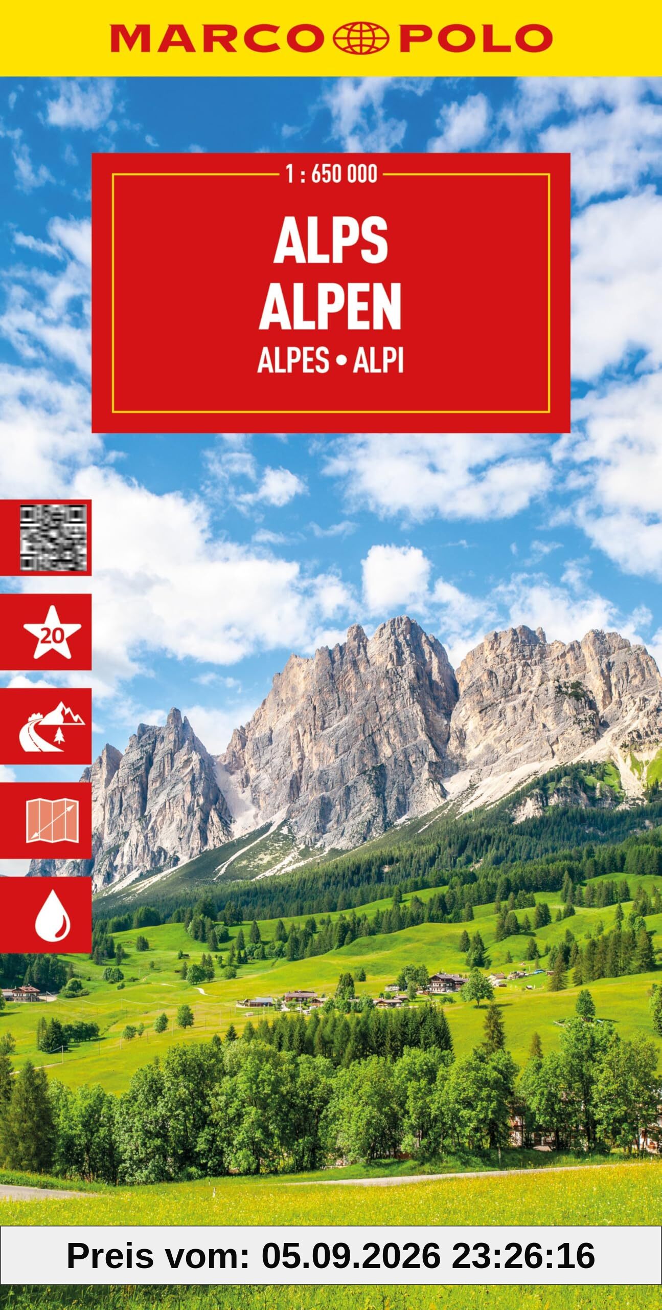 MARCO POLO Reisekarte Alpen 1:650.000: Straßenkarte und Autokarte mit sehenswerten Strecken, Highlights und digitaler Erweiterung (Marco Polo Maps)