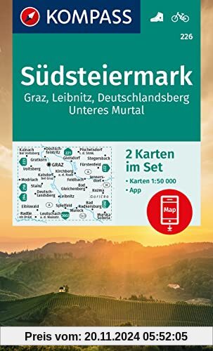 KOMPASS Wanderkarten-Set 226 Südsteiermark, Graz, Leibnitz, Deutschlandsberg, Unteres Murtal (2 Karten) 1:50.000: inklus