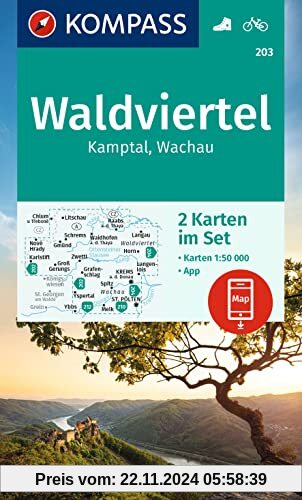 KOMPASS Wanderkarten-Set 203 Waldviertel, Kamptal, Wachau (2 Karten) 1:50.000: inklusive Karte zur offline Verwendung in