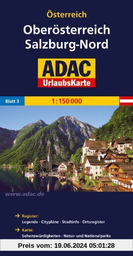 ADAC Urlaubskarte Oberösterreich, Salzburg Nord 1:150.000
