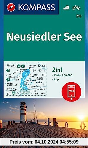 KOMPASS Wanderkarte 215 Neusiedler See 1:50.000: Wanderkarte mit Akitv Guide, Radwegen und Tipps für Surfer.