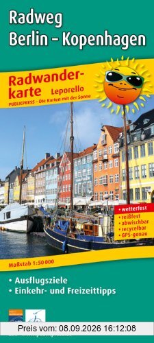 Radwanderkarte Leporello Radweg Berlin - Kopenhagen: Mit Ausflugszielen, Einkehr- und Freizeittipps, reißfest, wetterfest, abwischbar, GPS-genau. 1:50000