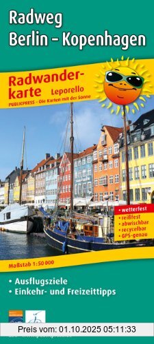 Radwanderkarte Leporello Radweg Berlin - Kopenhagen: Mit Ausflugszielen, Einkehr- und Freizeittipps, reißfest, wetterfest, abwischbar, GPS-genau. 1:50000