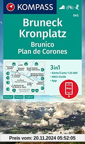 KOMPASS Wanderkarte 045 Bruneck, Kronplatz / Brunico, Plan de Corones 1:25.000: 3in1 Wanderkarte mit Aktiv Guide inklusi