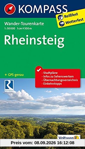 Rheinsteig: Wander-Tourenkarte. GPS-genau. 1:50000 (KOMPASS-Wander-Tourenkarten)