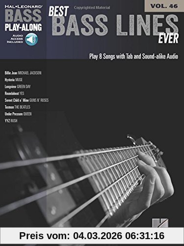 Hal Leonard Best Bass Lines Ever (Book & Online Audio), Noten, Download (Audio) Für Bass-Gitarre, Bass Play-Along Volume 46