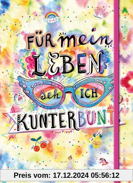 Für mein Leben seh ich kunterbunt (Notizbuch No. 2 Emma Flint). DIN A5 punktkariert mit farbiger Einstecktasche, Lesebän