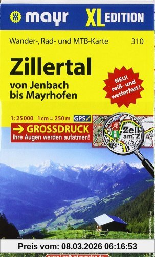 unbekannt Zillertal Xl Von Jenbach Bis Mayrhofen 1 , 25 000, Wander-, Rad- Und Mountainbikekarte. Gps-genau