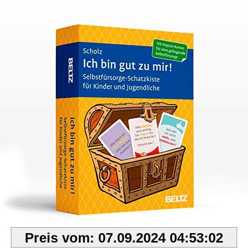 Ich bin gut zu mir!: Selbstfürsorge-Schatzkiste für Kinder und Jugendliche. 120 Karten mit 20-seitigem Booklet in stabil