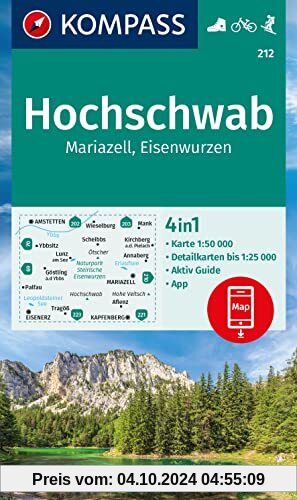 KOMPASS Wanderkarte 212 Hochschwab, Mariazell, Eisenwurzen 1:50.000: 4in1 Wanderkarte, mit Aktiv Guide und Detailkarten 