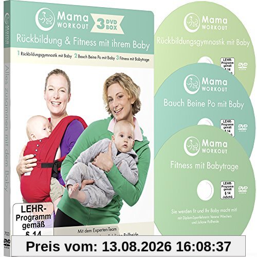MamaWORKOUT - Rückbildung & Fitness mit Ihrem Baby - 3-DVD-Box zum Sparpreis ++ 1. Rückbildungsgymnastik mit Baby ++ 2. Bauch Beine Po mit Baby ++ 3. ... mit Babytrage ++ von Expertin Verena Wiechers