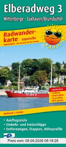 Radwanderkarte Elberadweg 3 Wittenberge-Cuxhaven/Brunsbüttel: Leporello mit Ausflugszielen, Einkehr- und Freizeittipps, Entfernungen, Etappen, ... Ausflugszielen, Einkehr- und Freizeittipps