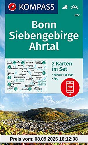 KOMPASS Wanderkarte Bonn, Siebengebirge, Ahrtal: 2 Wanderkarten 1:35000 im Set inklusive Karte zur offline Verwendung in der KOMPASS-App. Fahrradfahren. (KOMPASS-Wanderkarten, Band 822)