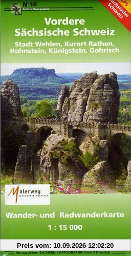 Vordere Sächsische Schweiz Stadt Wehlen, Kurort Rathen, Hohnstein, Königsten, Gohrisch: Wander- und Radwanderkarte. 1:15000 GPS-fähig