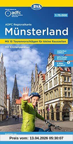 ADFC Regionalkarte Münsterland mit Tourenvorschlägen, 1:75.000, reiß- und wetterfest, GPS-Tracks Download, E-Bike geeignet, mit Knotenpunkten: Mit der 100-Schlösser-Route (ADFC-Regionalkarte 1:75000)