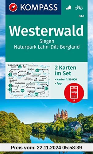 KOMPASS Wanderkarten-Set 847 Westerwald, Siegen, Naturpark Lahn-Dill-Bergland (2 Karten) 1:50.000: inklusive Karte zur o