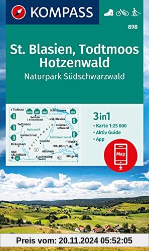 KOMPASS Wanderkarte 898 St. Blasien, Todtmoos, Hotzenwald, Naturpark Südschwarzwald 1:25.000: 3in1 Wanderkarte mit Aktiv