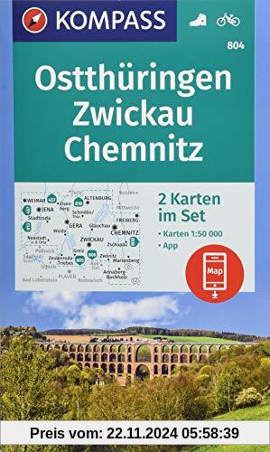 Ostthüringen, Zwickau, Chemnitz: 2 Wanderkarten 1:50000 im Set inklusive Karte zur offline Verwendung in der KOMPASS-App