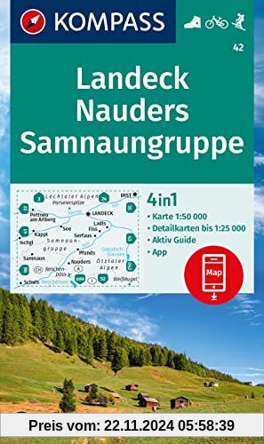 KOMPASS Wanderkarte 42 Landeck, Nauders, Samnaungruppe 1:50.000: 4in1 Wanderkarte, mit Aktiv Guide und Detailkarten inkl