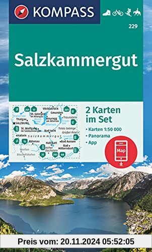 KOMPASS Wanderkarte 229 Salzkammergut 1:50000 (2 Karten im Set): mit Panorama inklusive Karte zur offline Verwendung in 