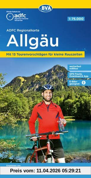 ADFC-Regionalkarte Allgäu 1:75.000, mit Tagestourenvorschlägen, reiß- und wetterfest, E-Bike-geeignet, GPS-Tracks-Download (ADFC-Regionalkarte 1:75000)