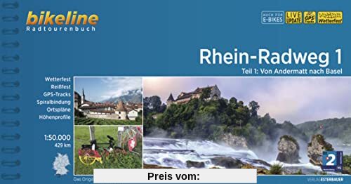 Rhein-Radweg / Rhein-Radweg 1: Von Andermatt nach Basel, 1:50.000, 429 km, wetterfest/reißfest, GPS-Tracks Download, Liv