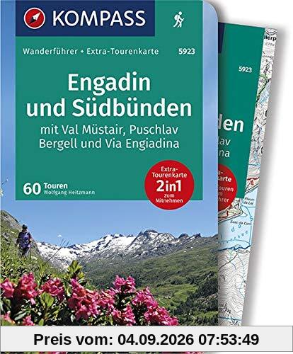 KOMPASS Wanderführer Engadin und Südbünden: Wanderführer mit Extra-Tourenkarte 1:65000, 60 Touren, GPX-Daten zum Download.