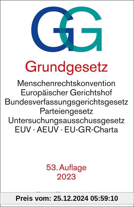 Grundgesetz: mit Menschenrechtskonvention, Verfahrensordnung des Europäischen Gerichtshofs für Menschenrechte, Bundesver