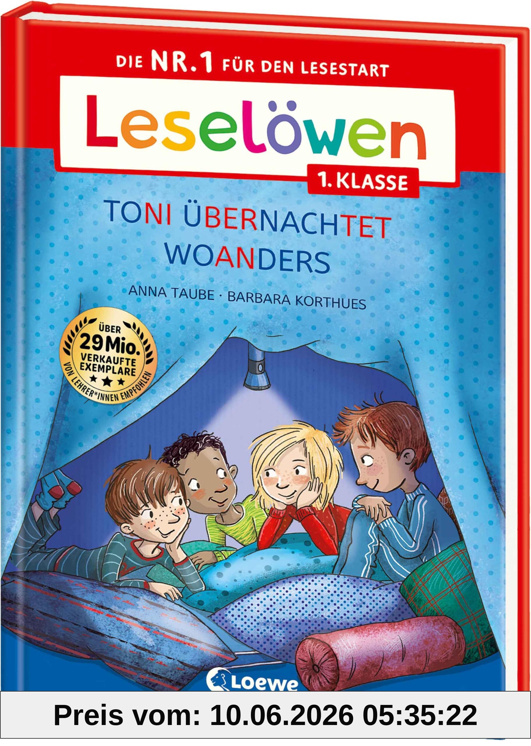 Leselöwen 1. Klasse - Toni übernachtet woanders (Großbuchstabenausgabe): Die Nr. 1 für den Lesestart - Mit Leselernschrift ABeZeh - Erstlesebuch für Kinder ab 6 Jahren