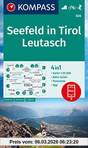 unbekannt Kompass Wanderkarte 026 Seefeld In Tirol, Leutasch 1, 25.000, 4in1 Wanderkarte, Mit Aktiv Guide Und Detailkarten Inklusive Karte Zur Offline