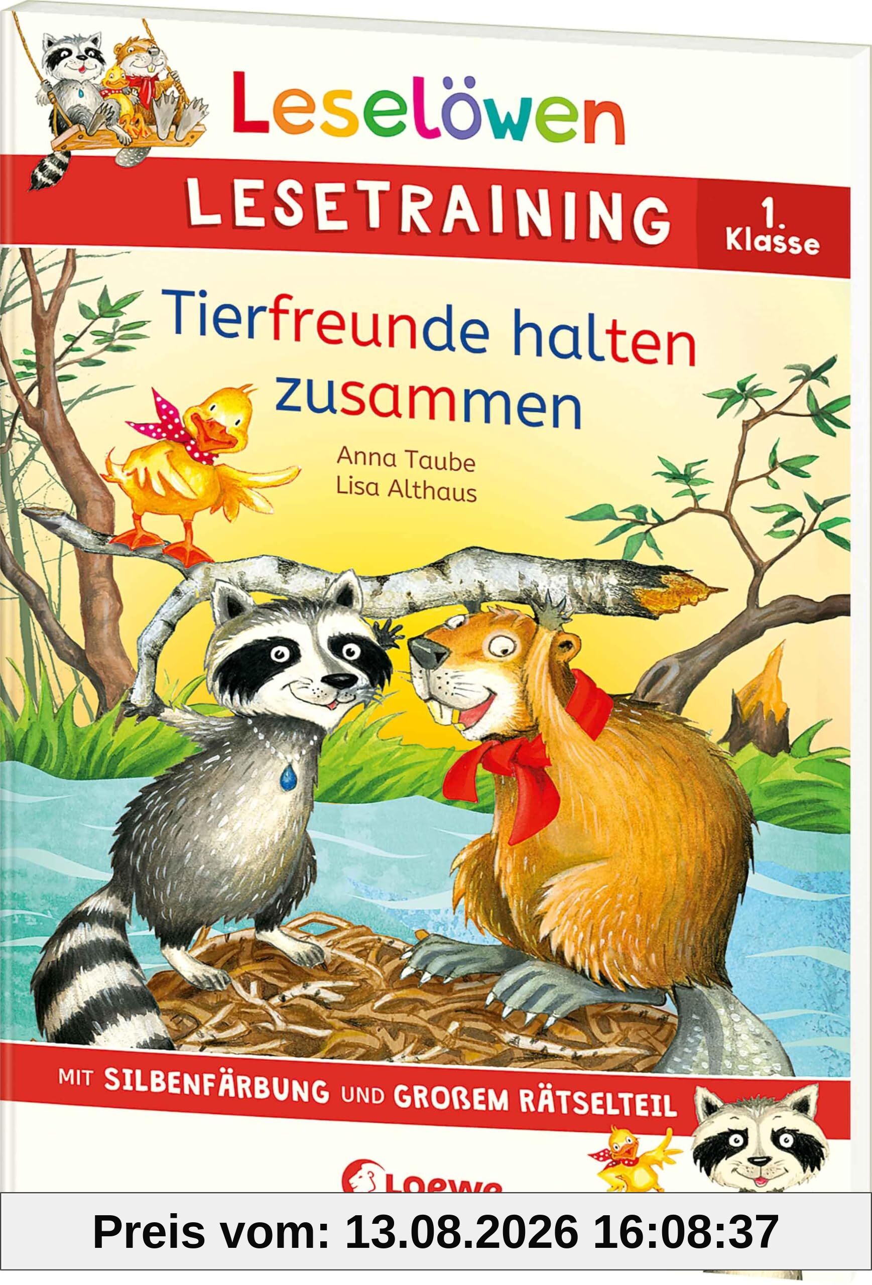 Leselöwen Lesetraining 1. Klasse - Tierfreunde halten zusammen: Mit Silbenfärbung und großem Rätselteil - Erstlesebuch zum Lesenüben mit Rätseln für Kinder ab 6 Jahren