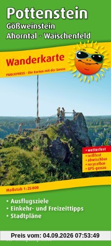 Wanderkarte Pottenstein, Gößweinstein - Ahorntal - Waischenfeld: Mit Ausflugszielen, Einkehr- & Freizeittipps, wetterfest, reissfest, abwischbar, GPS-genau. Mit Stadtplan Pottenstein