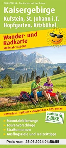 Kaisergebirge, Kufstein - St. Johann i.T., Hopfgarten - Kitzbühel: Wander- und Radkarte mit Ausflugszielen & Freizeittip