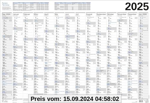 Großer Wandtimer 2025: 14 Monate (Dezember 2024 - Januar 2026) / Ferientermine und Feiertage / 68 x 47 cm